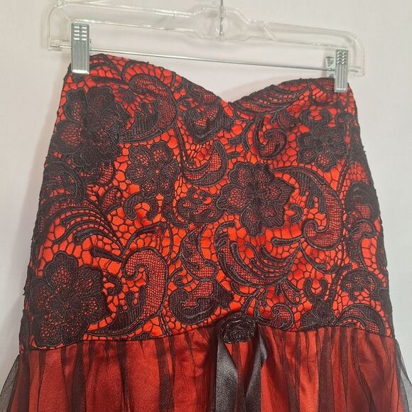Whimsigoth Strapless Gown Corset Bridal Red & Black Lace Netting 20 / 22 - Picture 4 of 16